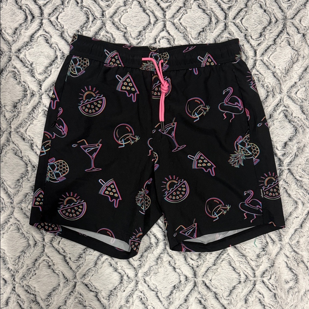 Vibrant Black Swim Trunks with Neon Print - NWT